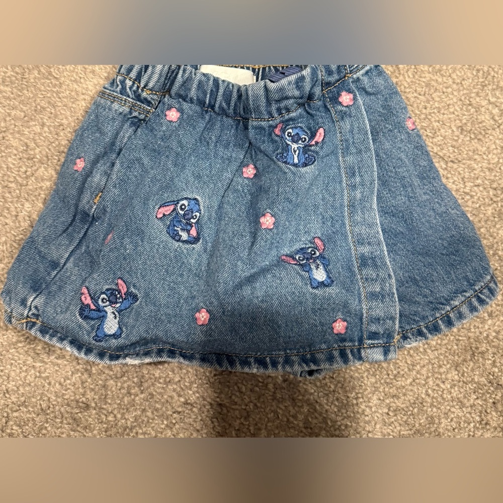 Zara Denim Toddler Girls Skort with Stitch Embroidery Size 2